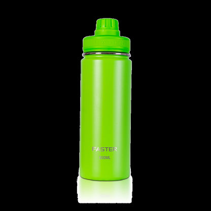 Garrafa Térmica Faster - 500ml verde, ideal para manter bebidas quentes ou frias, contribuindo para a sustentabilidade.