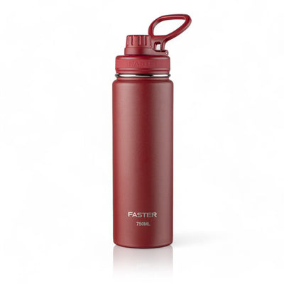 Garrafa Térmica Faster - 750ml de aço inoxidável em cor vermelha, com parede dupla e isolamento a vácuo, mantém bebidas quentes ou frias.