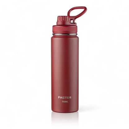 Garrafa Térmica Faster - 750ml de aço inoxidável em cor vermelha, com parede dupla e isolamento a vácuo, mantém bebidas quentes ou frias.