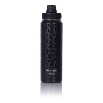 Garrafa Térmica Faster - 750ml em aço inoxidável preto, com isolamento a vácuo para manter bebidas quentes ou frias por horas.