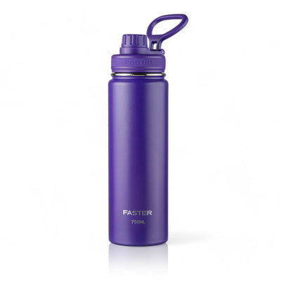Garrafa Térmica Faster - 750ml em aço inoxidável roxa, mantém bebidas quentes por 12 horas e frias por 24 horas, sem transpiração externa.