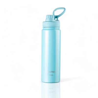Garrafa Térmica Faster - 750ml em aço inoxidável, azul claro, com tecnologia de isolamento térmico para bebidas quentes e frias.