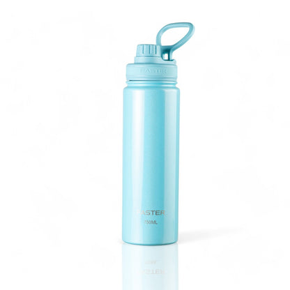 Garrafa Térmica Faster - 750ml em aço inoxidável, azul claro, com tecnologia de isolamento térmico para bebidas quentes e frias.