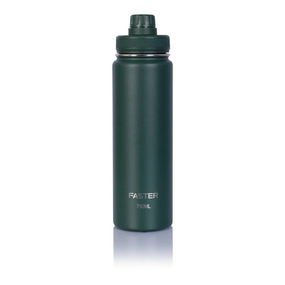 Garrafa Térmica Faster - 750ml verde de aço inoxidável com isolamento térmico, ideal para manter bebidas quentes ou frias.