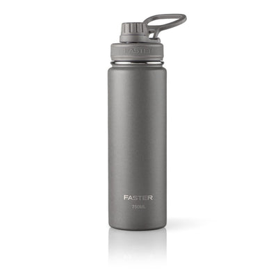 Garrafa Térmica Faster - 750ml cinza em aço inoxidável com isolamento a vácuo para bebidas quentes e frias.