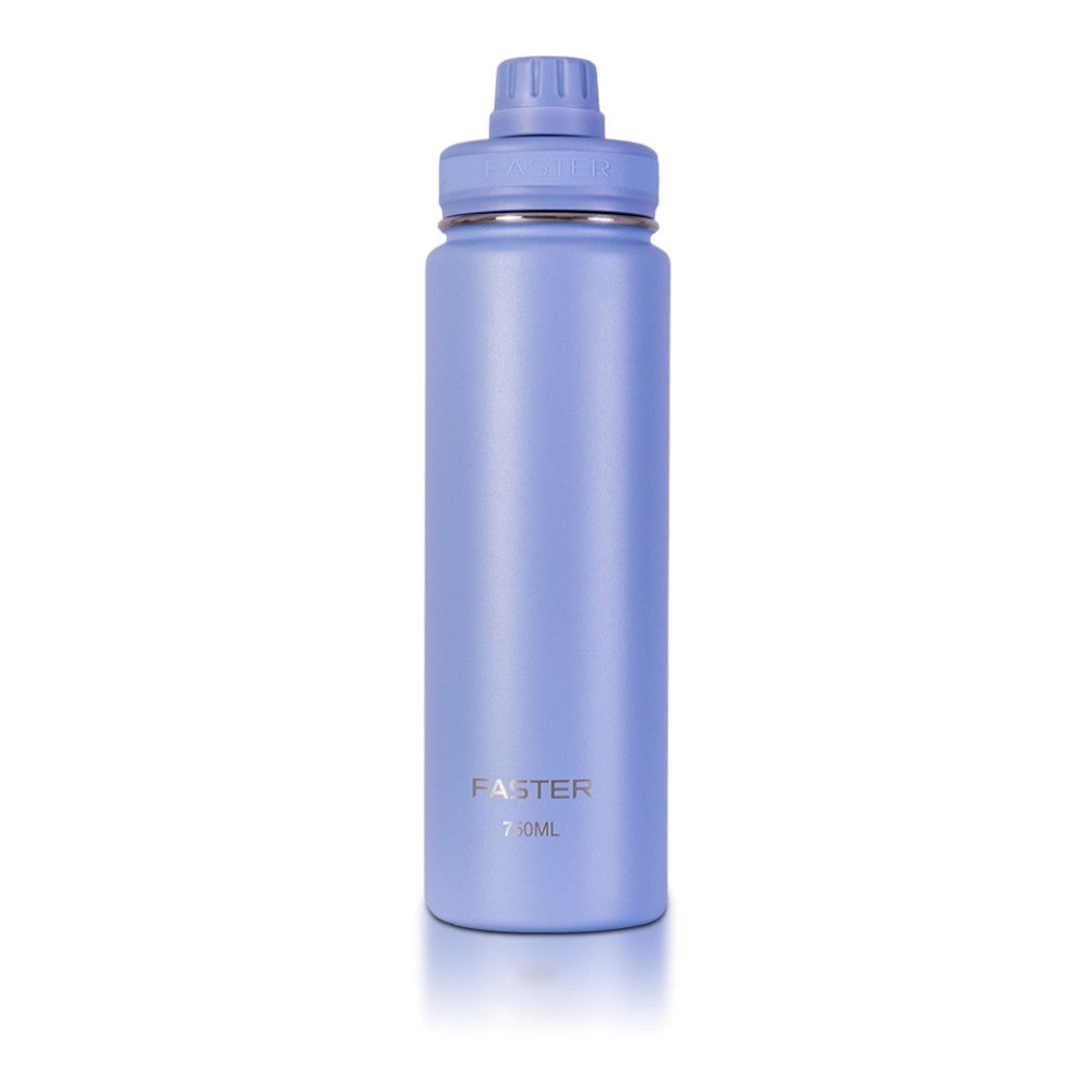 Garrafa Térmica Faster - 750ml em aço inoxidável azul claro com isolamento térmico para manter bebidas quentes ou frias.
