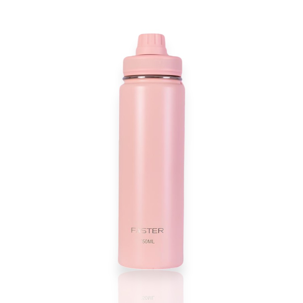 Garrafa Térmica Faster - 750ml em aço inoxidável rosa, eficiente em manter bebidas quentes por 12 horas e frias por 24 horas.