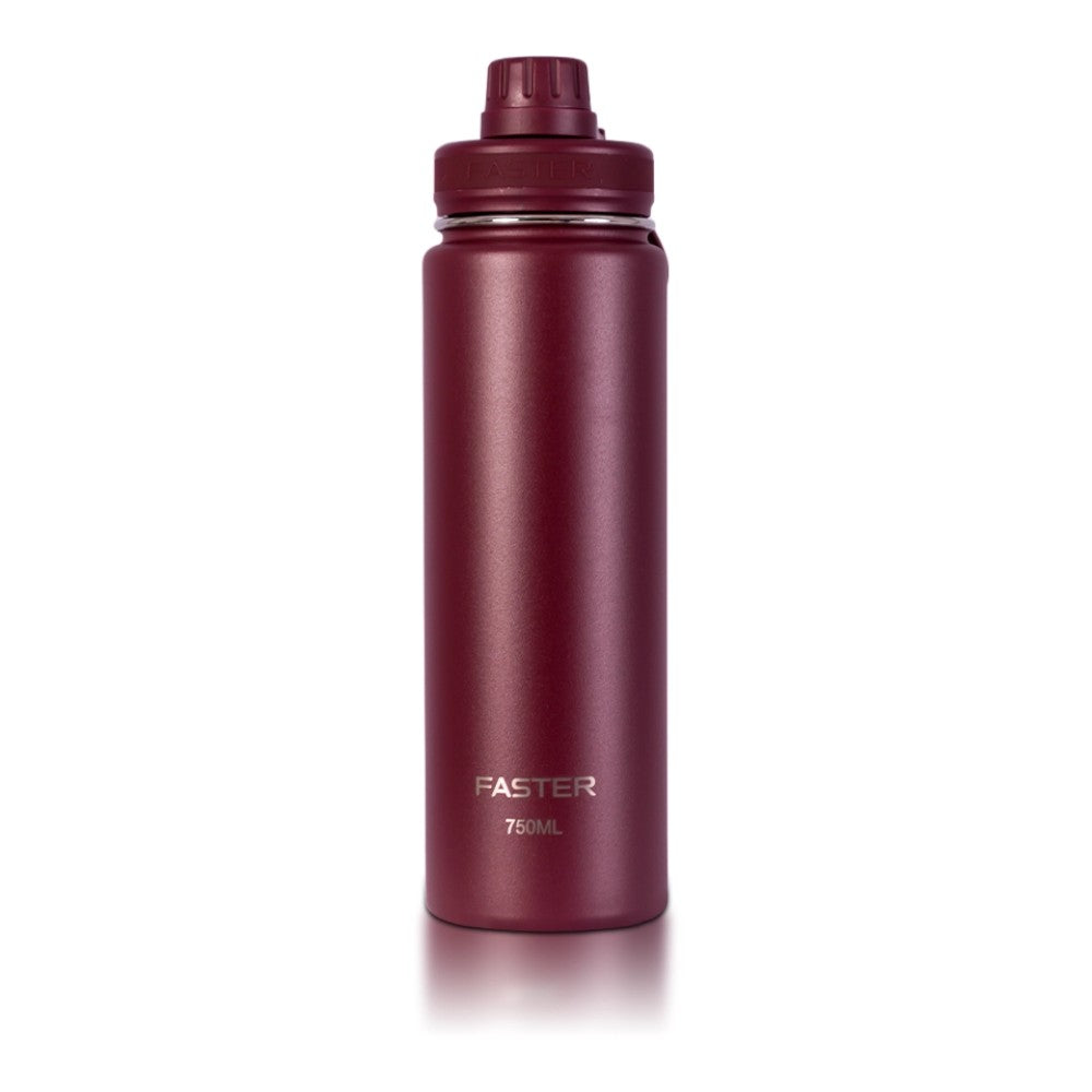 Garrafa Térmica Faster - 750ml em aço inoxidável vermelho com isolamento térmico para bebidas quentes e frias.