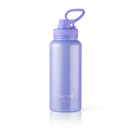 Garrafa Térmica Faster - 900ml em aço inoxidável roxo, mantém bebidas quentes por 12h e frias por 24h, compacta e sustentável.