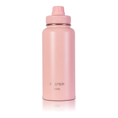Garrafa Térmica Faster - 900ml rosa, mantém líquidos quentes por 12h ou frios por 24h, design compacto e aço inoxidável.