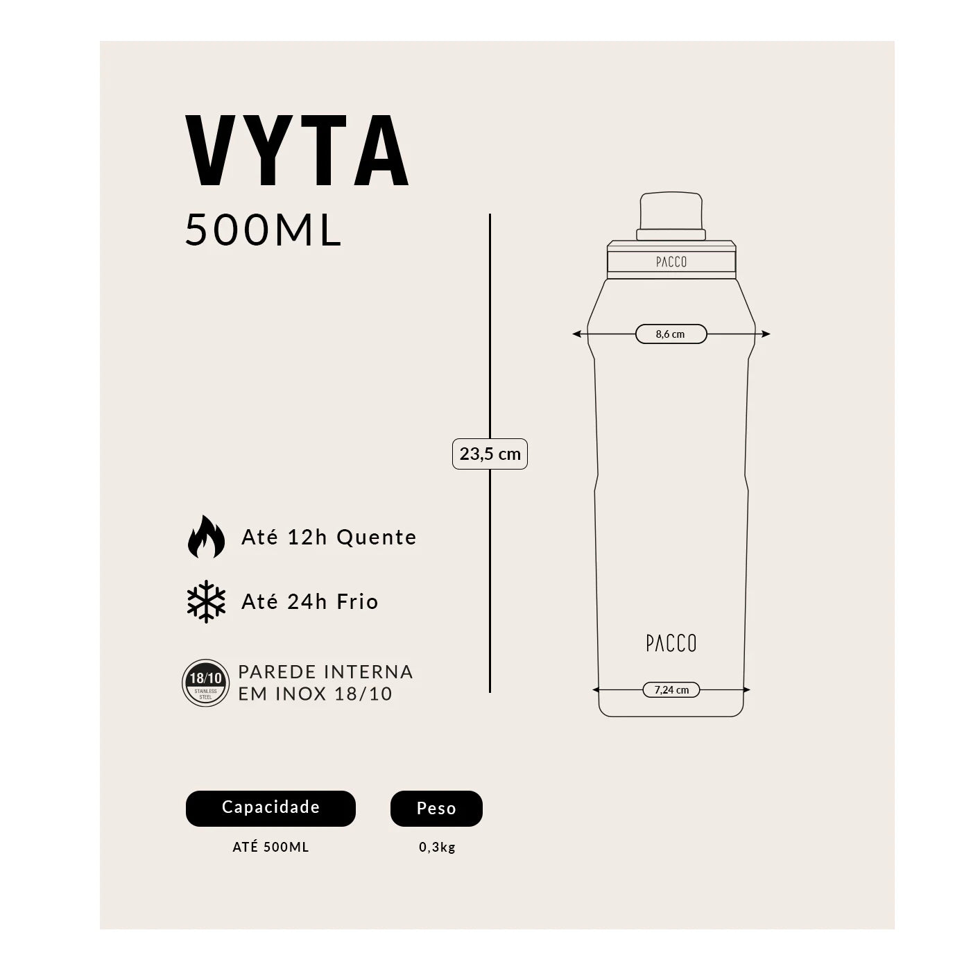 Garrafa Térmica PACCO Vyta 500ml