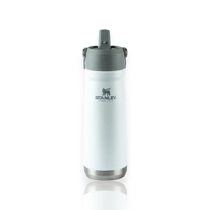 Garrafa Térmica Flip Straw Stanley 651ml em inox com tampa de bico rígido e alça prática para transporte.