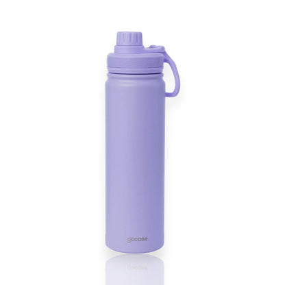 Garrafa Térmica Gocase Fresh - 650ml em inox lilás com alça embutida, mantendo bebidas quentes por 12h e frias por 24h.
