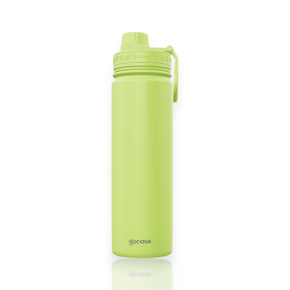 Garrafa Térmica Gocase Fresh - 650ml verde com alça e bico ajustável, ideal para manter bebidas quentes ou frias por longo período.