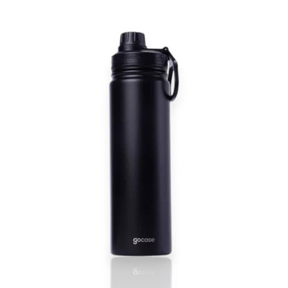 Garrafa Térmica Gocase Fresh - 650ml, preta, com alça embutida e tampa rosqueável, ideal para manter bebidas quentes ou frias.