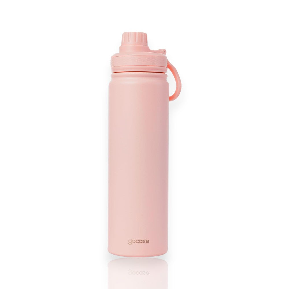Garrafa Térmica Gocase Fresh - 650ml rosa com alça embutida, ideal para manter bebidas quentes por 12h e frias por 24h.