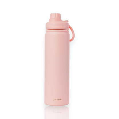 Garrafa Térmica Gocase Fresh - 650ml rosa com alça embutida, ideal para manter bebidas quentes por 12h e frias por 24h.