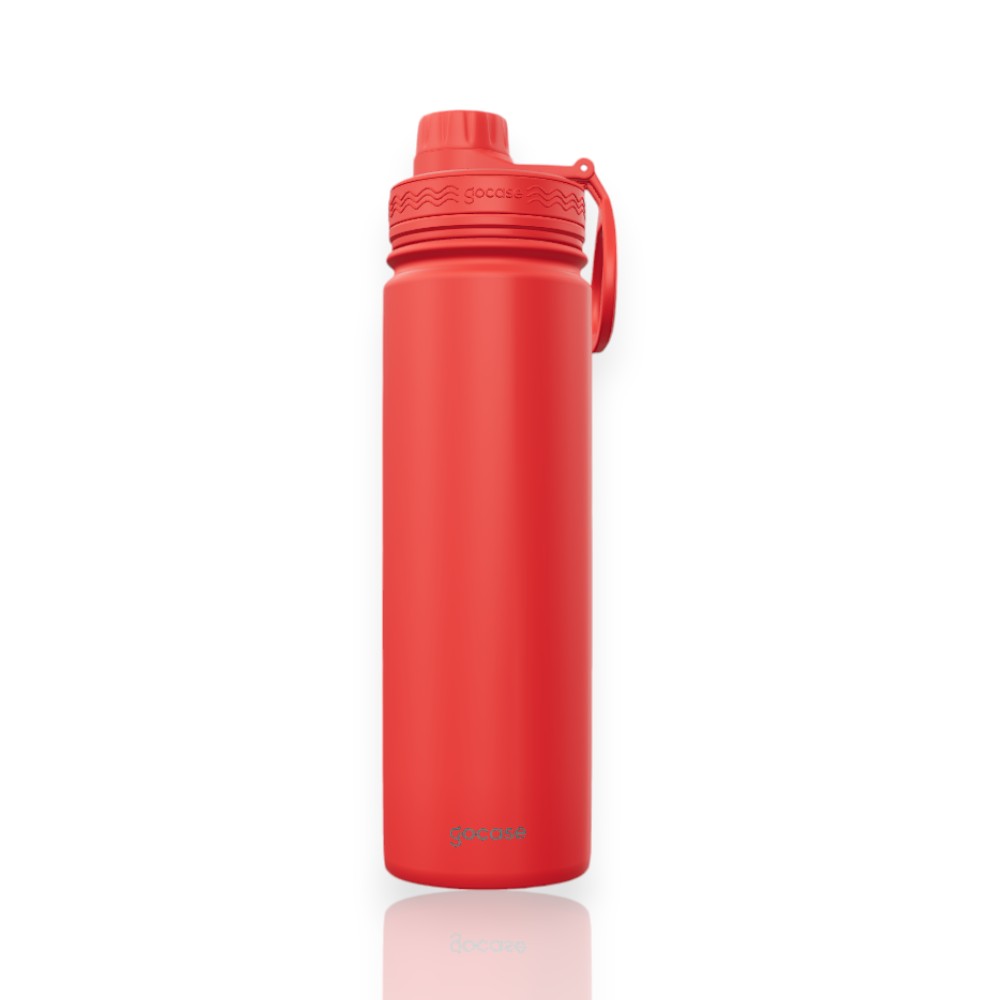 Garrafa Térmica Gocase Fresh - 650ml vermelha com parede dupla e alça embutida, ideal para manter bebidas quentes ou frias por horas.