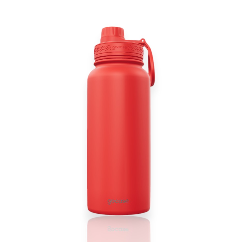 Garrafa Térmica Gocase Fresh - 950ml vermelha em aço inoxidável 304, ideal para manter bebidas geladas ou quentes por mais tempo.