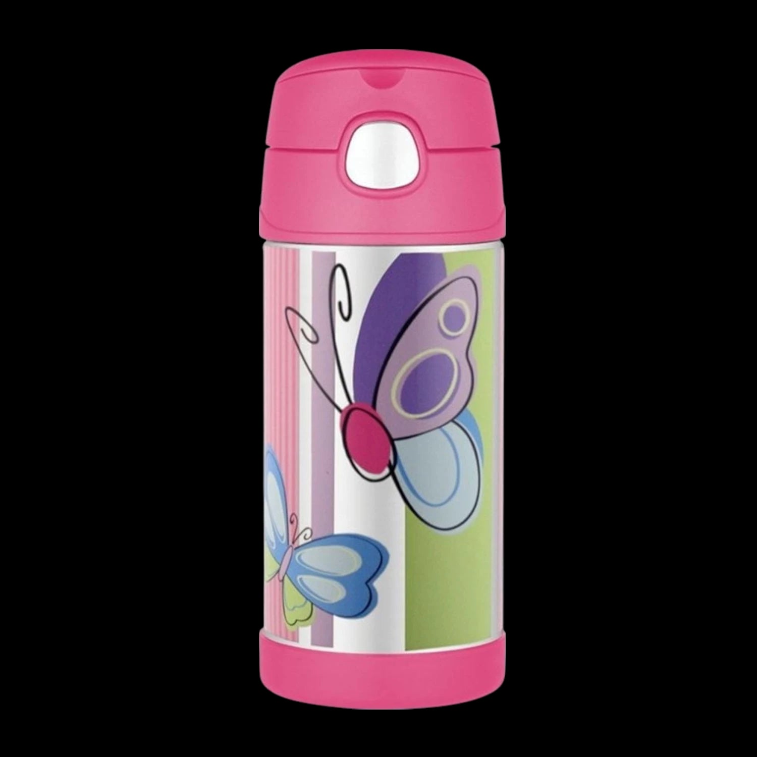 Garrafa Térmica Funtainer Thermos - 355ml com estampa de borboleta, ideal para manter bebidas frias por 12 horas para crianças.