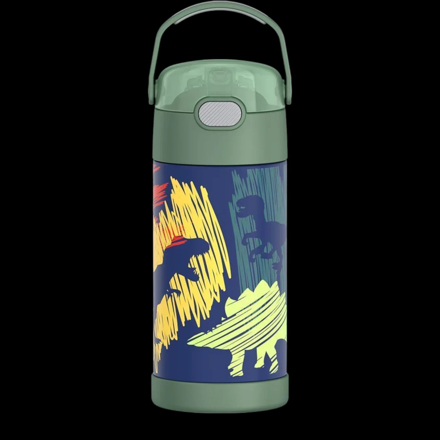 Garrafa Térmica Funtainer Thermos - 355ml com design infantil de dinossauros multicoloridos