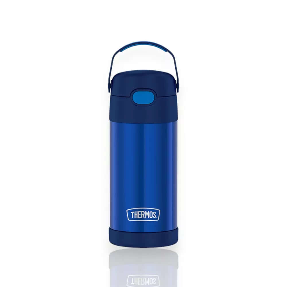 Garrafa Térmica Funtainer Thermos - 355ml azul para crianças, mantém líquidos gelados por 12h com isolamento a vácuo.