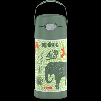 Garrafa Térmica Funtainer Thermos - 355ml com design infantil de elefante, isolamento a vácuo para manter bebidas geladas por 12 horas.