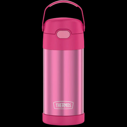 Garrafa Térmica Funtainer Thermos - 355ml rosa, adequada para manter bebidas geladas por 12 horas, ideal para crianças.