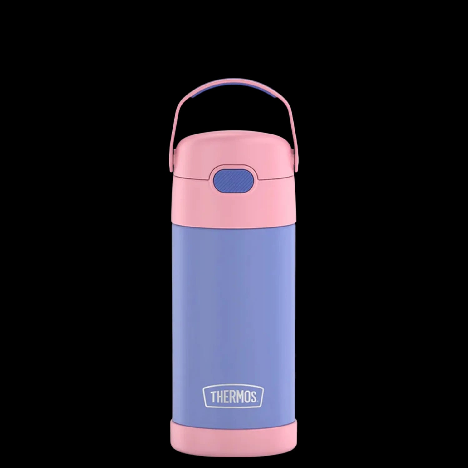 Garrafa Térmica Funtainer Thermos - 355ml em azul e rosa, ideal para crianças, mantém bebidas frias por 12h com tecnologia a vácuo Thermos.