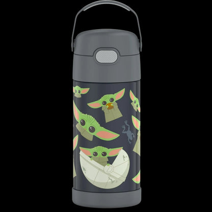 Garrafa Térmica Funtainer Thermos - 355ml para crianças com estampa divertida de personagem verde, ideal para manter bebidas geladas por 12 horas.