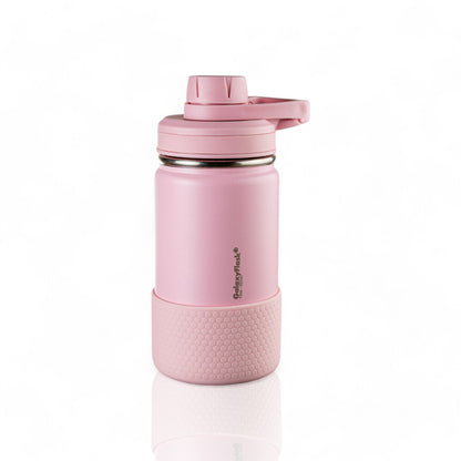 Garrafa Térmica GalaxyFlask® - 380ml em rosa, mantendo temperatura excepcionalmente com design robusto e material inoxidável.