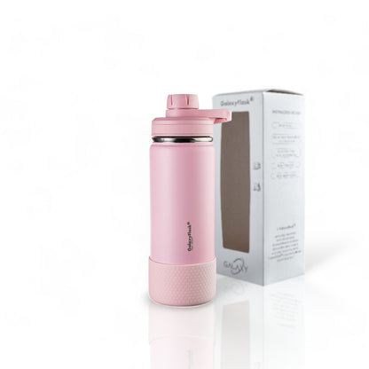 Garrafa Térmica GalaxyFlask® 532 - Alça Fixa rosa com embalagem, ideal para conservação térmica de bebidas quentes e frias.
