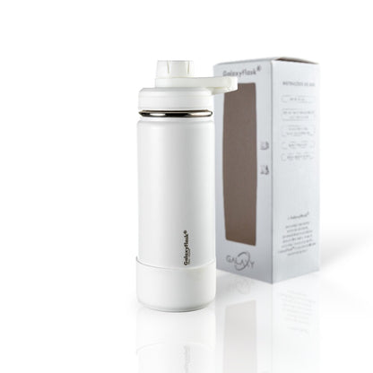 Garrafa Térmica GalaxyFlask® 532 - Alça Fixa em aço inoxidável com caixa ao fundo, destacando alta conservação térmica.