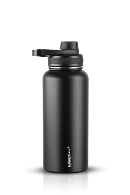 Garrafa Térmica GalaxyFlask® 946ml - Alça Fixa preta, com tampa Spout Lid, isolação térmica para bebidas quentes e frias.