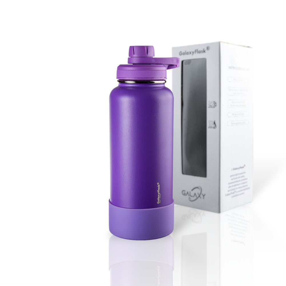 Garrafa Térmica GalaxyFlask® 946ml - Alça Fixa na cor roxa, com tampa Spout Lid inovadora para conservação térmica de bebidas.