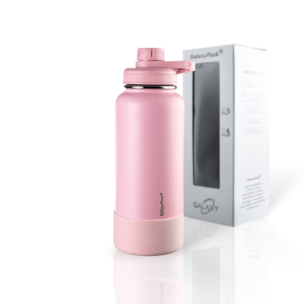 Garrafa Térmica GalaxyFlask® 946ml - Alça Fixa em rosa com tampa Spout Lid inovadora e estrutura de dupla camada resistente.