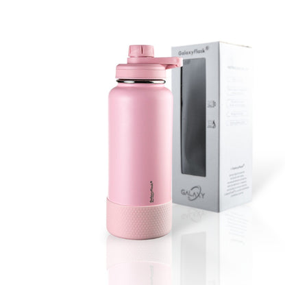 Garrafa Térmica GalaxyFlask® 946ml - Alça Fixa em rosa com tampa Spout Lid inovadora e estrutura de dupla camada resistente.