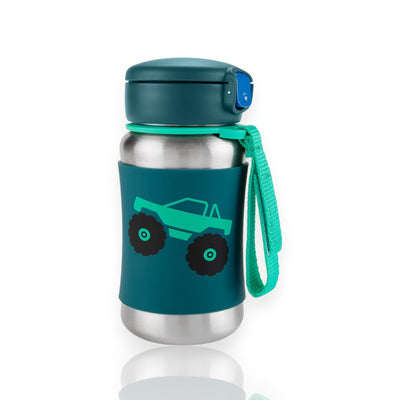 Garrafa Térmica de aço Inox - Skip Hop com capa antiderrapante e alça ajustável, ideal para crianças a partir de 12 meses.