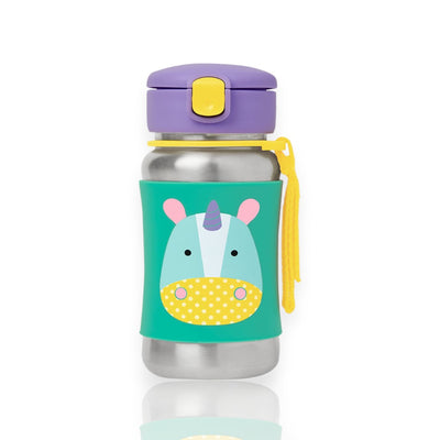 Garrafa Térmica de aço Inox - Skip Hop com design colorido, capacidade de 350 ml, alça ajustável e tampa pop-up com canudo flexível.