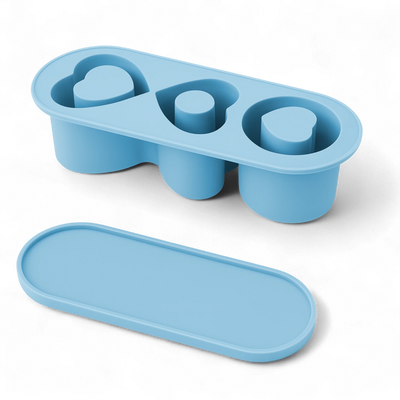 Forma de Gelo para Quencher - Todos os tamanhos, molde azul com três cavidades ajustáveis para cubos de gelo em copos Stanley Quencher.