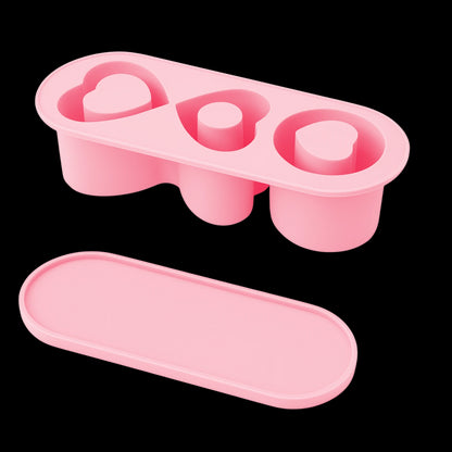 Forma de Gelo para Quencher - Todos os tamanhos em silicone rosa com moldes de coração.