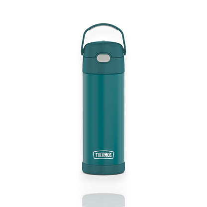 Garrafa Térmica Thermos Funtainer F411 - 470ml azul esverdeado para manter bebidas frias até 12 horas, ideal para crianças.