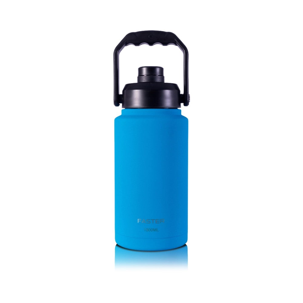 Garrafa Térmica Faster Growler - 1800ml azul com isolamento térmico, ideal para manter bebidas geladas ou quentes por longos períodos.
