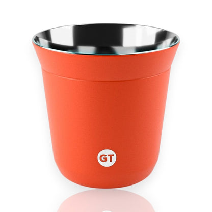 Copo Térmico Goldentec Espresso 150ml em Powder Coating laranja, ideal para bebidas seguras e sem BPA. Perfeito para qualquer ambiente.