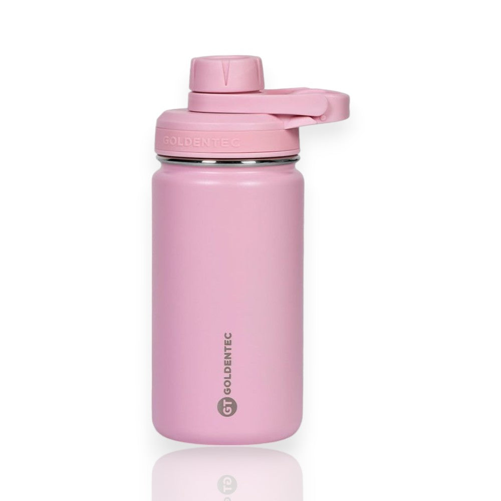 Garrafa Térmica Goltentec 350ml rosa com design prático e leve, ideal para manter bebidas frias por 24h e quentes por 12h.