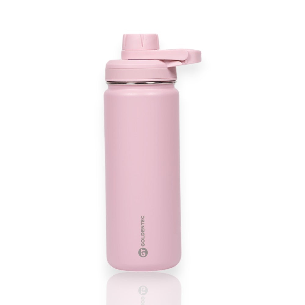 Garrafa Térmica Goldentec 500ml rosa com alta termicidade, ideal para manter bebidas quentes ou frias, design elegante e moderno.