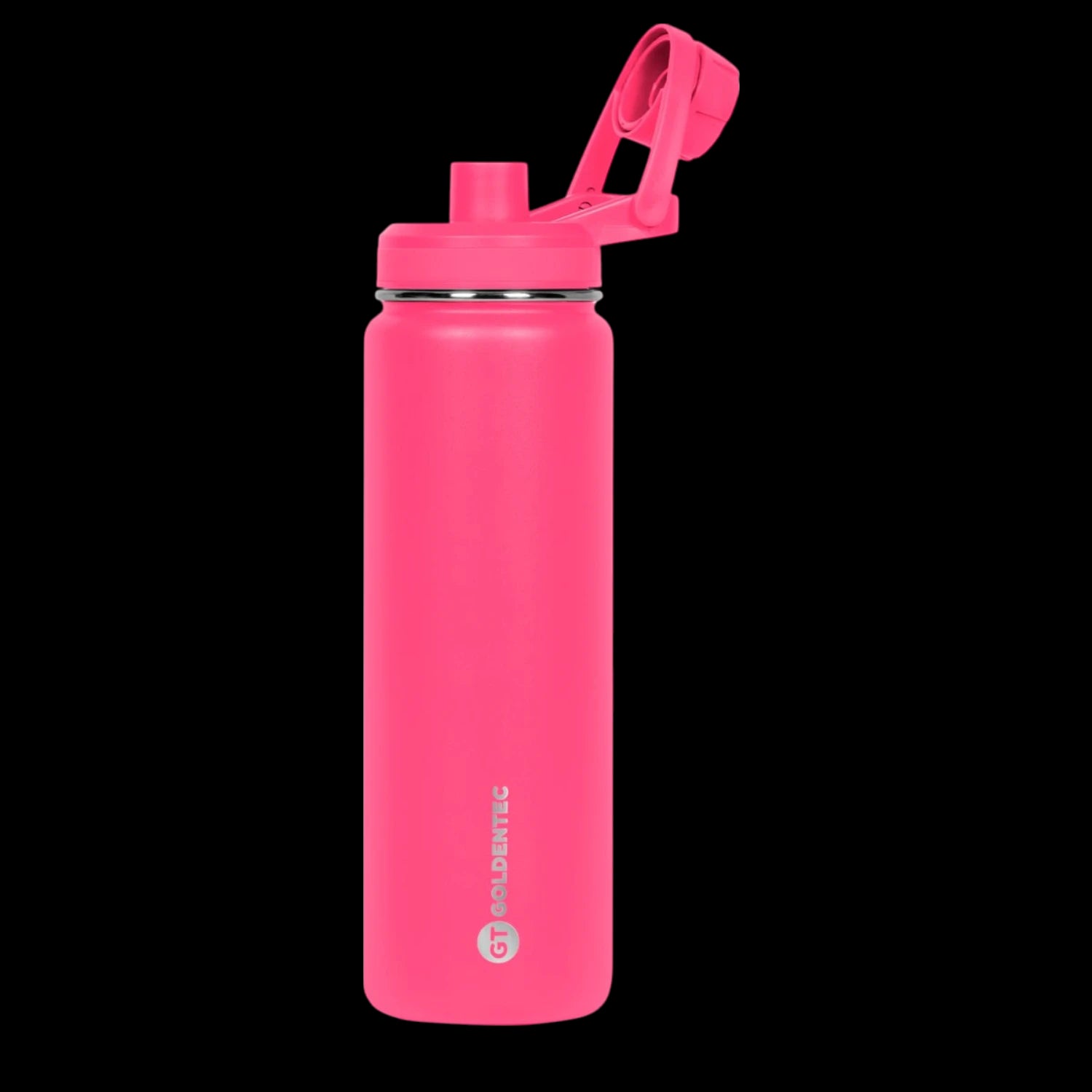 Garrafa Térmica Goldentec 750ml rosa, mantendo bebidas quentes por 12 horas e frias por 24 horas, com isolamento a vácuo.