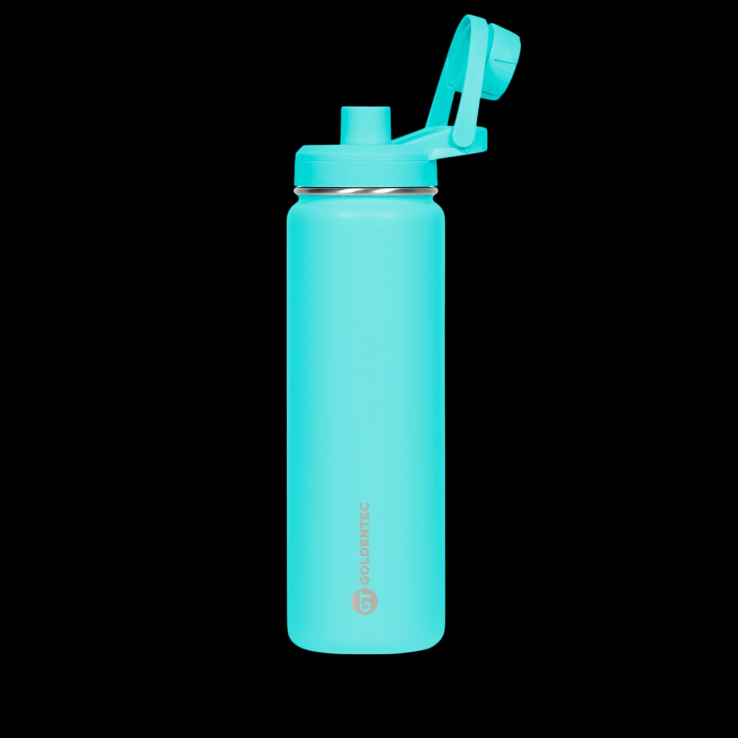 Garrafa Térmica Goldentec 750ml, mantém bebidas quentes por 12h e frias por 24h, design moderno, aço inoxidável, azul, leve e eficiente.