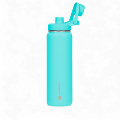 Garrafa Térmica Goldentec 750ml, mantém bebidas quentes por 12h e frias por 24h, design moderno, aço inoxidável, azul, leve e eficiente.