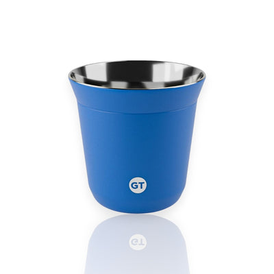 Copo Térmico Goldentec Espresso 80ml azul com revestimento Powder Coating, livre de BPA para segurança e resistência.
